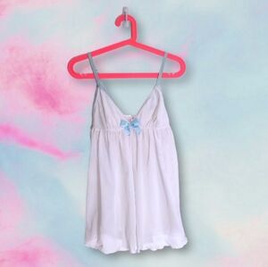 SUPER CUTE Vintage Y2K Sheer Mesh Baby-doll Camisole in white blue Straps Cami